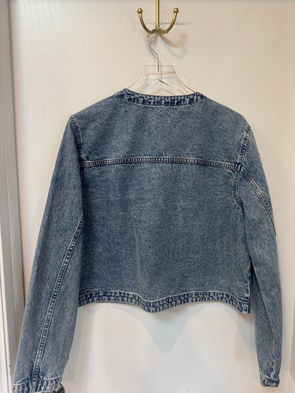 rag & bone Drew Light Blue Denim Jean Jacket cropped button front XL - Picture 7 of 9